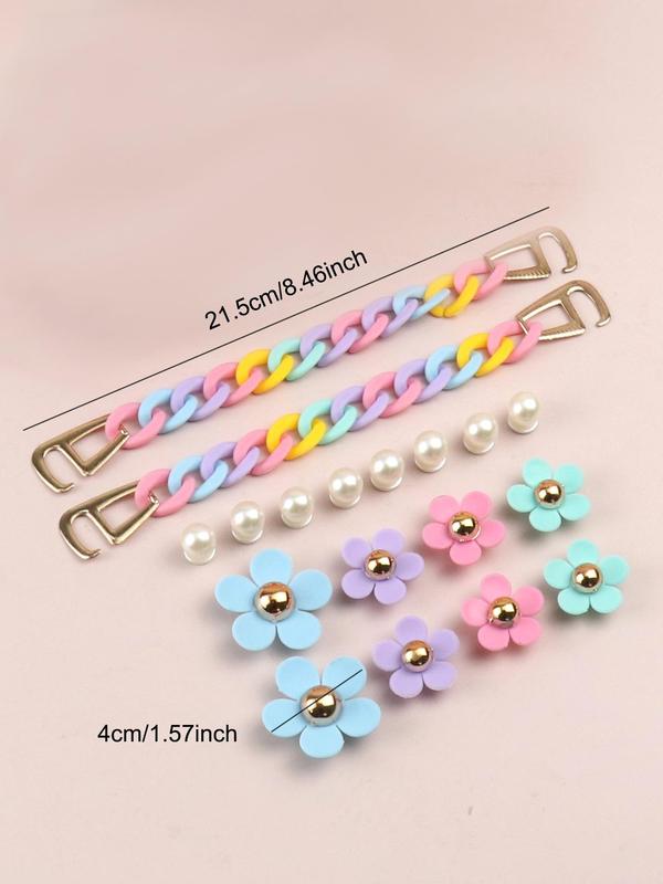 18pcs Novelty Multicolor Chain & Flowers & Faux Pearls Design Shoes Decorations, Fashionable Unique Shoes Accessories Gifts For Clogs Design