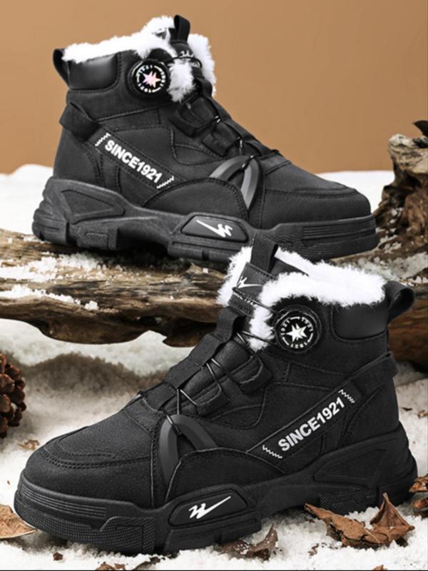 Men's Letter Patched Design Winter Boots, Casual Outdoor Sports Boots, Warm Comfortable Snow Boots for Men, Fashionable Shoes for Daily Wear