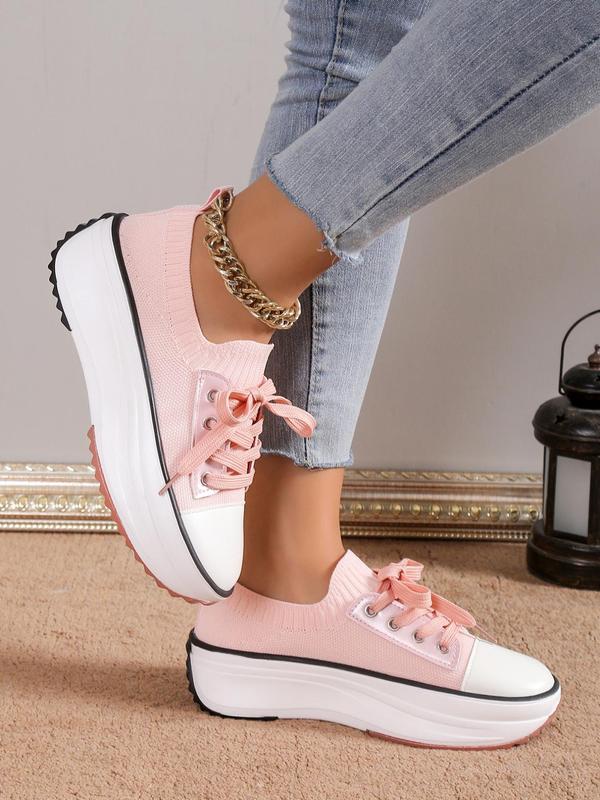 2024 Summer Women's Plain Lace-up Mesh Breathable Low Top Sneakers, Comfortable Thick-soled Casual  Fall Shoes Designer Shoes , Athletic Training Trainer for Daily Footwear for Girl for Back To School Gift, for Fall, Birthday Gifts