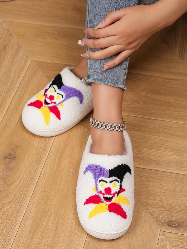 Men's Cartoon Clown Pattern Plush Slippers, 2024 New Style Casual Soft Fall Freshness Comfortable Home Slippers, Warm Slippers for Indoor & Outdoor & Fall Outfits Use for Fall & Winter