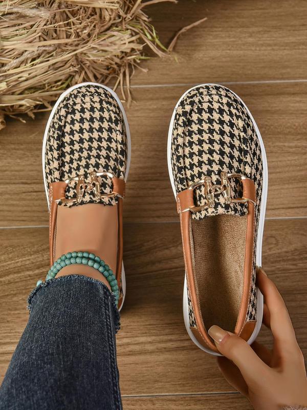 Women's Fashionable Houndstooth Pattern Slip on Shoes, Casual Comfortable Round Toe Shoes for Daily Wear, Female All-match Shoes for Spring & Fall