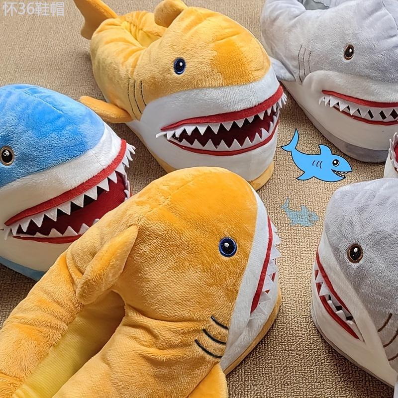 Funny Cartoon Shark Design Novelty Slippers, Cozy & Warm Slip On Winter Indoor Shoes, Comfortable Home Unisex Slippers Walking Shoes Flipflop