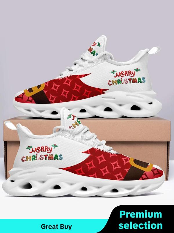 Men's Christmas Themed Lace Up Low Top Chunky Casual Sneakers, Casual Comfortable Soft Sole Sports Running Shoes, Male All-match Round Toe Shoes for Daily Wear