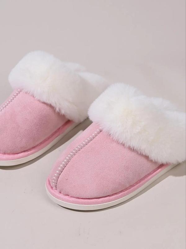 Women's Solid Color Fluffy Plush Slippers, Casual Soft Comfortable Home Slippers, Warm Slippers for Indoor & Outdoor Use for Fall & Winter