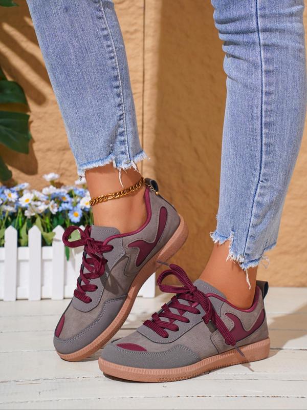 Women's Fashionable Colorblock Lace Up Low Top Sneakers, Casual Comfortable Round Toe Sports Shoes, Female All-match Basic Shoes for Daily Wear