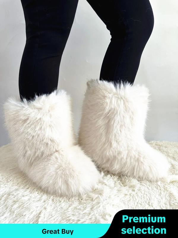 Women's Solid Color Fluffy Boots, Casual Soft Comfortable Plush Mid-calf Boots for Daily Wear, Women & Girls for Outdoor & Indoor Wear