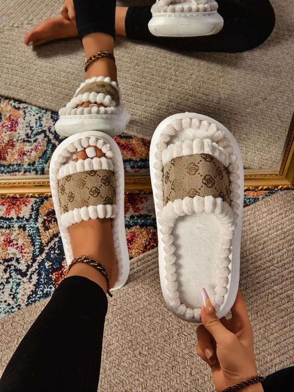 Women's Fashionable Patchwork Design Slippers, Casual Comfortable Home Slippers, Warm House Shoes for Indoor & Outdoor Use for Fall & Winter