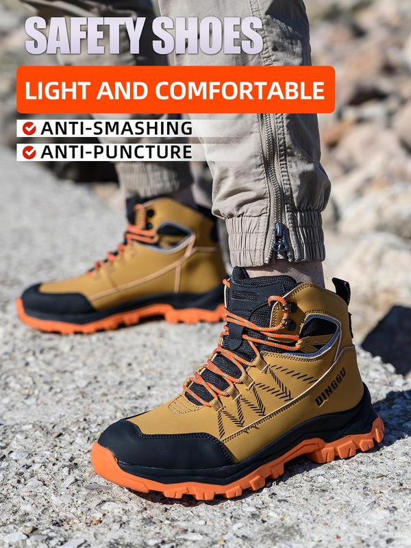 Men's High Top Lace Up Work Shoes, Casual Comfortable Breathable Anti-smash and Anti-puncture Shoes, Fashionable Safety Shoes for Daily Wear