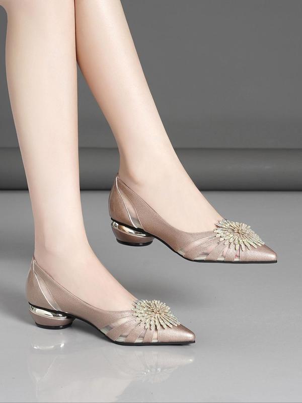 Women's 1 Pair Elegant Rhinestone Decorated Flats, Fashionable Flower Design Pointed Toe Slip on Flats for Work Office