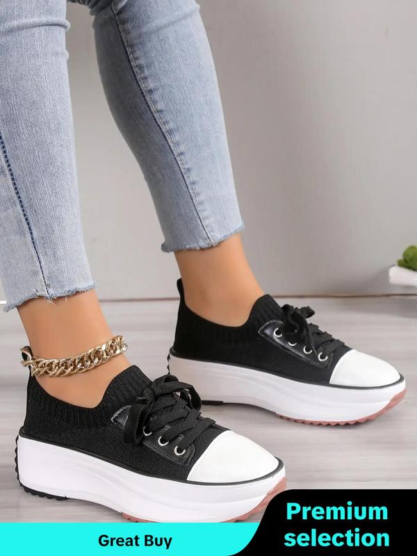 2024 Summer Women's Plain Lace-up Mesh Breathable Low Top Sneakers, Comfortable Thick-soled Casual  Fall Shoes Designer Shoes , Athletic Training Trainer for Daily Footwear for Girl for Back To School Gift, for Fall, Birthday Gifts