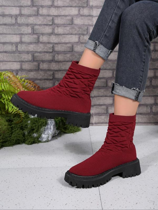 Women's Fashionable Solid Color Boots, Casual Comfortable Round Toe Boots for Fall & Winter, Female All-match Trendy Shoes for Daily Wear