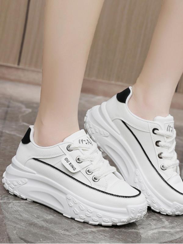 Women's Fashionable Lace Up Platform Sneakers, Casual Comfortable Breathable Sports Shoes, Female All-match Round Toe Chunky Shoes for Daily Wear