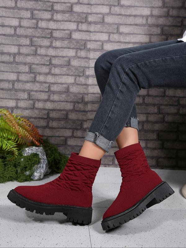 Women's Fashionable Solid Color Boots, Casual Comfortable Round Toe Boots for Fall & Winter, Female All-match Trendy Shoes for Daily Wear