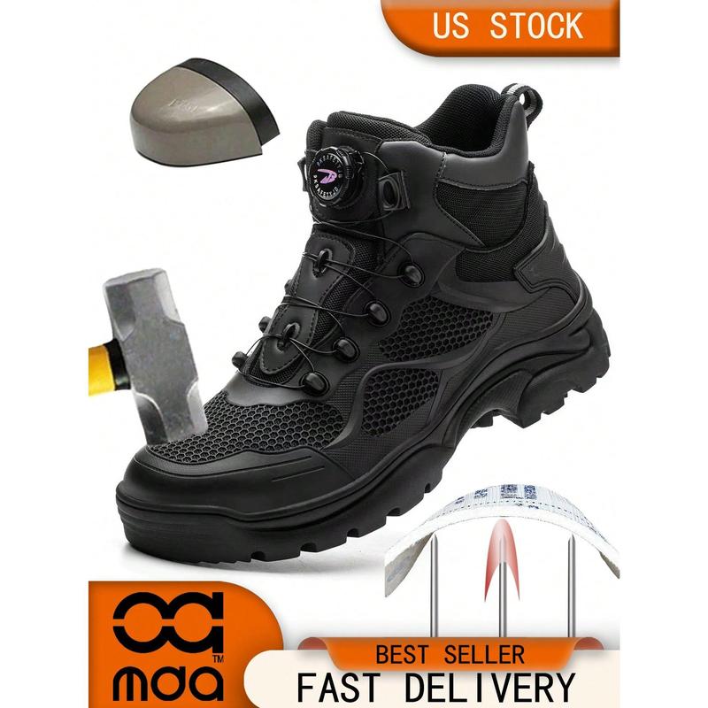 Men's Rotating Button Safety Boots With Steel Toe Cap, Puncture Resistant, Crushproof And Pressure-Resistant Work Boots