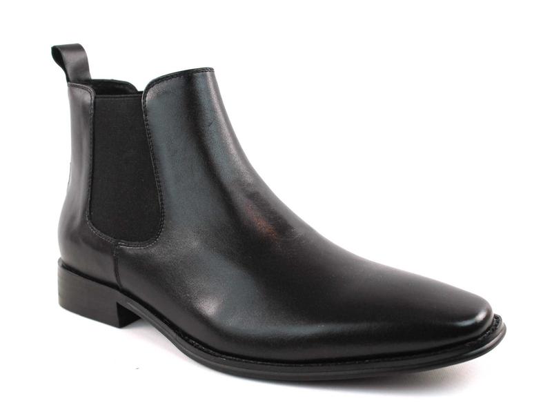 Men's Real Leather Black Chelsea Boots Ankle High Pull On Round Toe Slip Resistant Block Heel AZARMAN