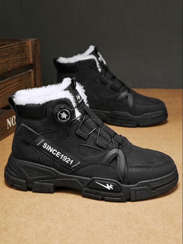 Men's Letter Patched Design Winter Boots, Casual Outdoor Sports Boots, Warm Comfortable Snow Boots for Men, Fashionable Shoes for Daily Wear