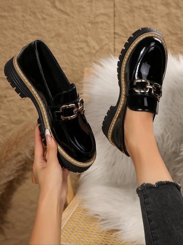 Women's Fashionable Solid Color Platform Loafers, Casual Comfortable Round Toe Slip on Wedge Shoes for Daily Wear, Female All-match Shoes for Daily Wear