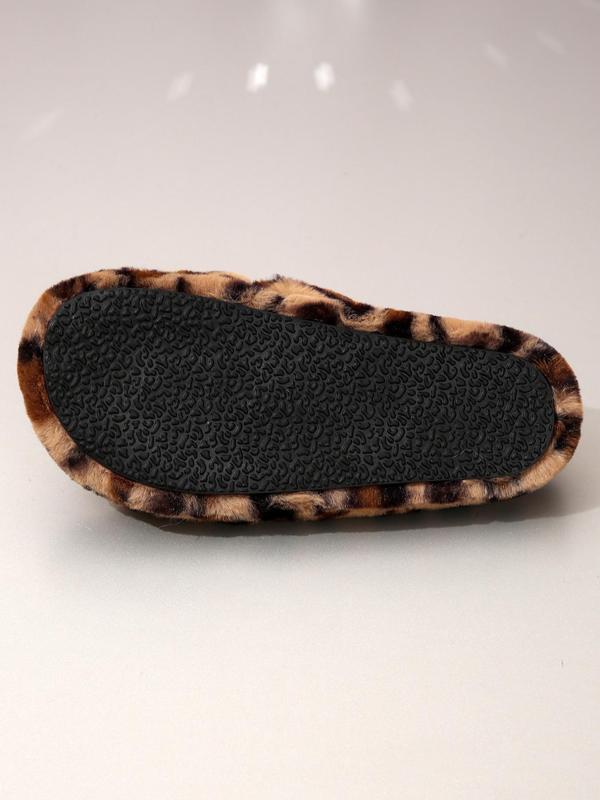 Women's Fashion Leopard Print Soft Cross Design Plush Slippers, Girls Slide Shoes, Footwear, Casual Comfortable Home Slippers for Daily Wear, All-match Thick Bottom Slippers for Indoor