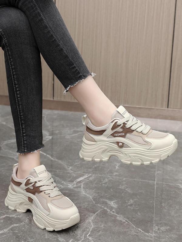 Women's Fashionable Lace Up Low Top Sneakers, 2024 New Style Casual Comfortable Sports Running Shoes, Female All-match Round Toe Chunky Sneakers for Daily Wear