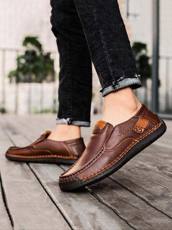 Men's Casual Stitching Design Slip-on Loafers, 2024 New Style Fashionable Round Toe Flat Shoes for Daily Wear, Lightweight Breathable Comfortable Shoes for Men