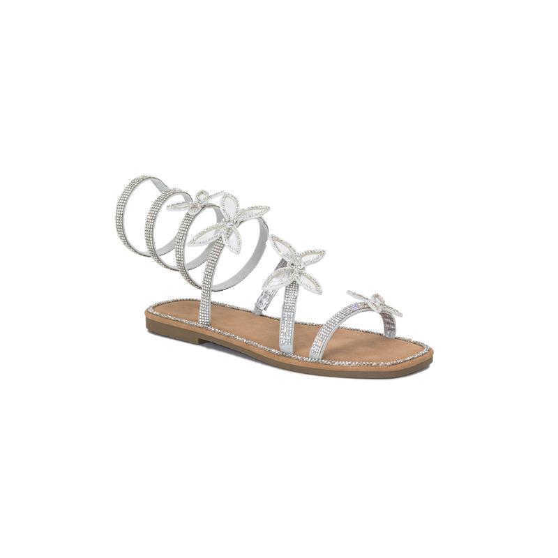 Atlanta - Embellished Spiral Coil Strap Flat Sandals