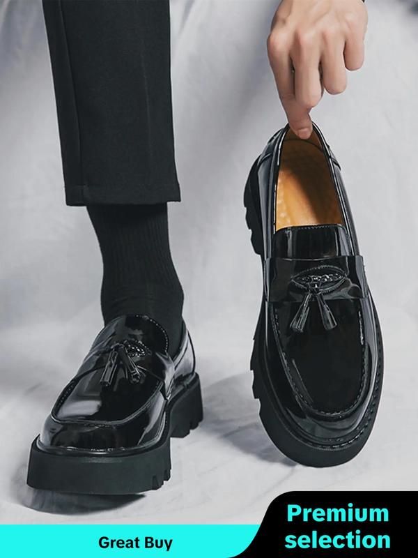 Men's Summer Fashionable Casual Tassel Decor PU Leather Slip-on Shoes, Tassel Loafers, Simple Design Elegant Plain Round Toe Loafers, Business Style Temperament Flats for Daily Wear