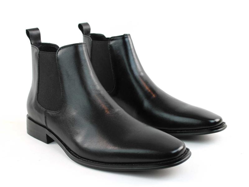 Men's Real Leather Black Chelsea Boots Ankle High Pull On Round Toe Slip Resistant Block Heel AZARMAN