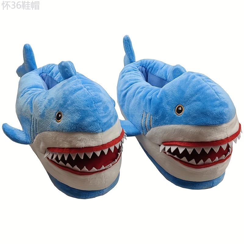 Funny Cartoon Shark Design Novelty Slippers, Cozy & Warm Slip On Winter Indoor Shoes, Comfortable Home Unisex Slippers Walking Shoes Flipflop