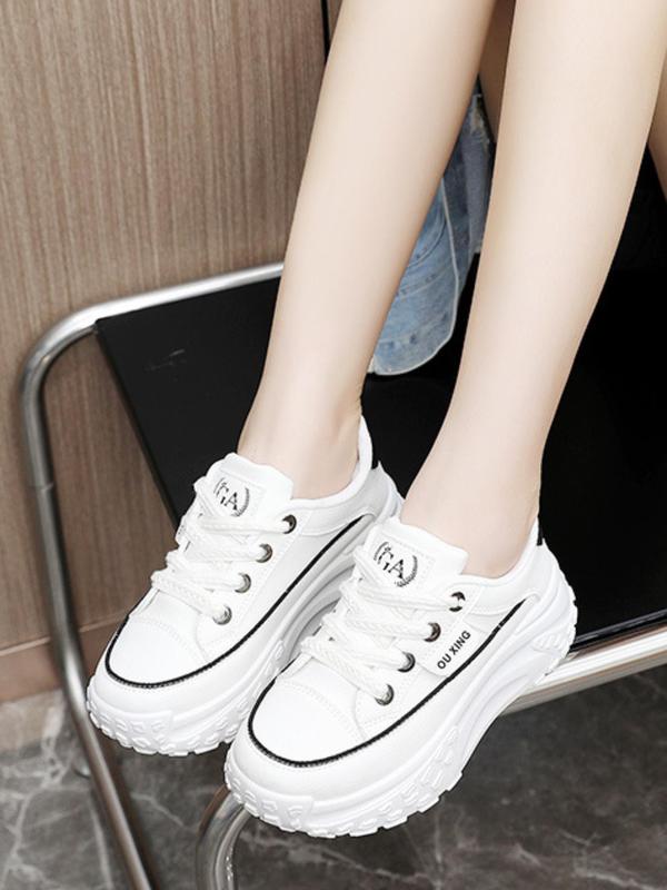 Women's Fashionable Lace Up Platform Sneakers, Casual Comfortable Breathable Sports Shoes, Female All-match Round Toe Chunky Shoes for Daily Wear