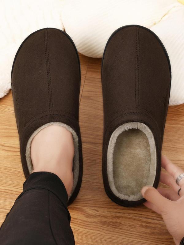 Men's Plain Color Plush Lined Slippers, Casual Comfortable Home Slippers, Warm Slippers for Indoor & Outdoor Use for Fall & Winter