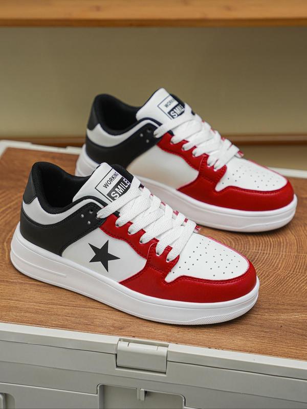 Men's Fashionable Colorblock Star Patched Lace Up Low Top Sneakers, Casual Comfortable Sports Skate Shoes, Trendy All-match Sneakers for Daily Wear