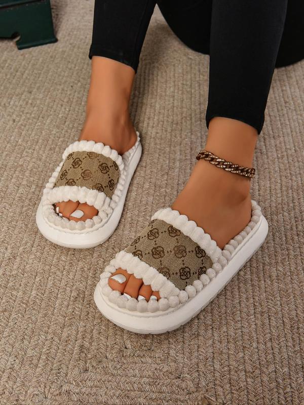 Women's Fashionable Patchwork Design Slippers, Casual Comfortable Home Slippers, Warm House Shoes for Indoor & Outdoor Use for Fall & Winter