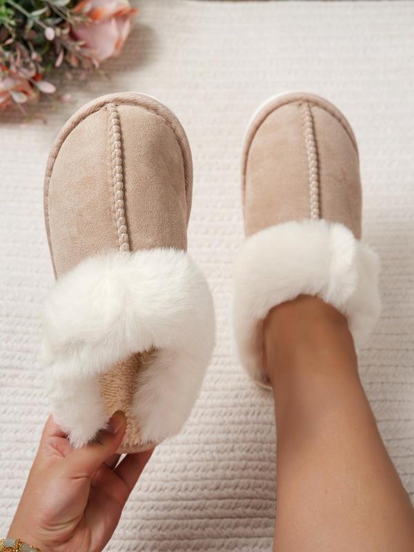 Women's Solid Color Fluffy Lined Slippers, Casual Soft Comfortable Home Slippers for Fall & Winter, Fluffy Plush Bedroom Slippers for Indoor and Outdoor