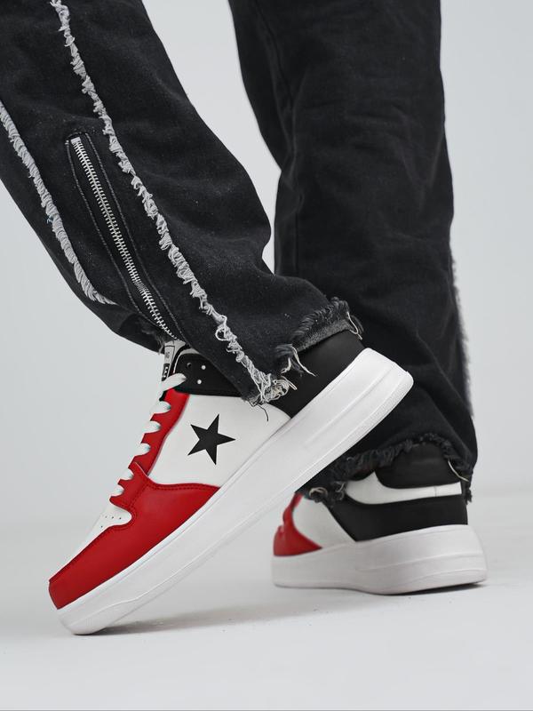 Men's Fashionable Colorblock Star Patched Lace Up Low Top Sneakers, Casual Comfortable Sports Skate Shoes, Trendy All-match Sneakers for Daily Wear