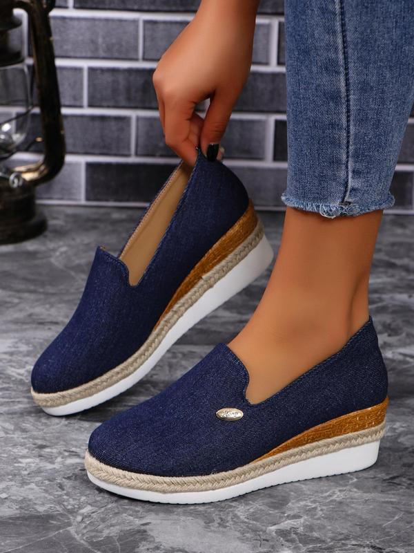 Women's Fashionable Solid Color Slip-on Wedge Shoes, Round Toe Espadrilles Sole Shoes, Casual Comfortable Platform Shoes for Daily Wear