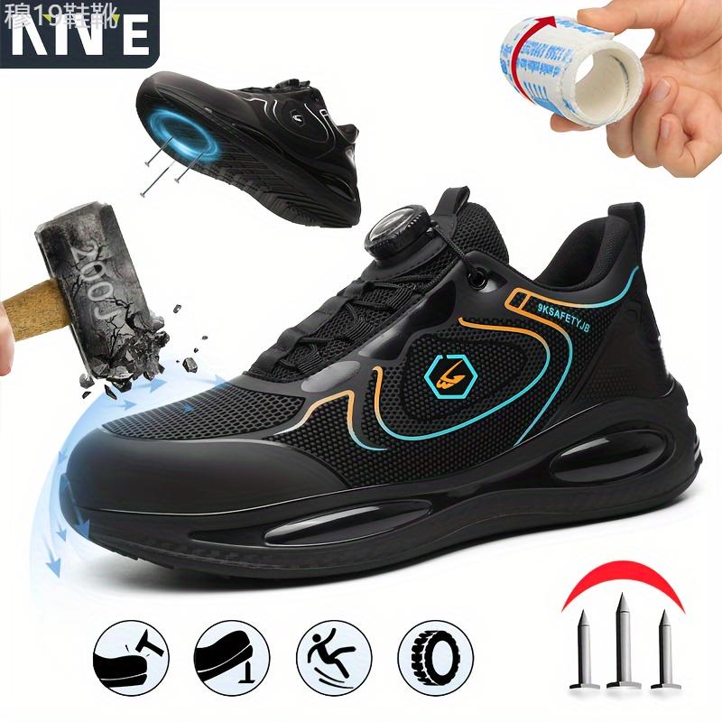 Plus Size Men's Solid Color Steel Toe & Puncture Proof Safety Shoes With Rotating Buckle, Comfy Non Slip Durable EVA Sole Industrial & Constructional Footwear Boy Closed Walking Shoes Comfort Lace Worker Boot Insole Orthotic Bota