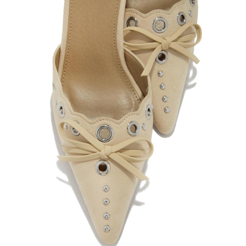 Jasmyn Mid Heel Mule Pumps - Cream