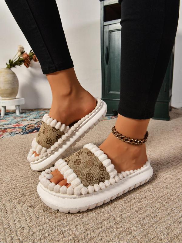 Women's Fashionable Patchwork Design Slippers, Casual Comfortable Home Slippers, Warm House Shoes for Indoor & Outdoor Use for Fall & Winter