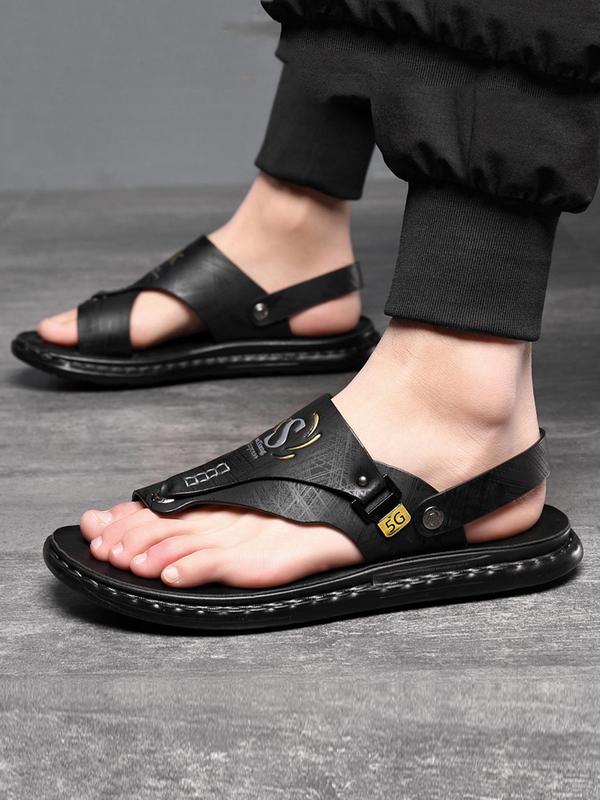 Men's Casual Plain Pu Leather Slip on Sandals, Summer Fashionable Versatile Sandals for Beach, Casual Shoes for Daily Wear Outdoor