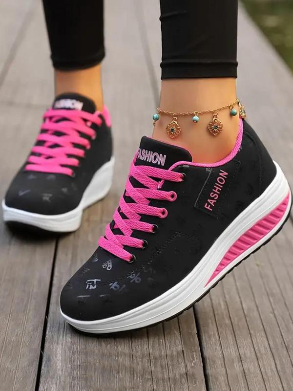 Women's Fashionable Letter Design Lace Up Sneakers, Casual Comfortable Breathable Sports Shoes, All-match Round Toe Shoes for Daily Wear