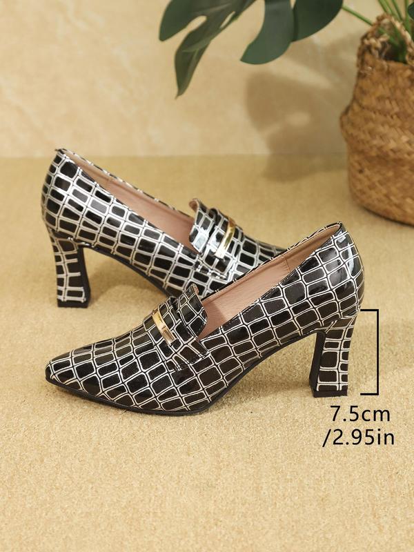 Women's Fashionable Plaid Pattern Pointed Toe High Heel Pumps, Elegant Slip on Heels for Party, Daily Clothing Decor for Women & Girls