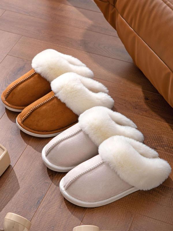 Women's Solid Color Fluffy Plush Slippers, Casual Soft Comfortable Home Slippers, Warm Slippers for Indoor & Outdoor Use for Fall & Winter