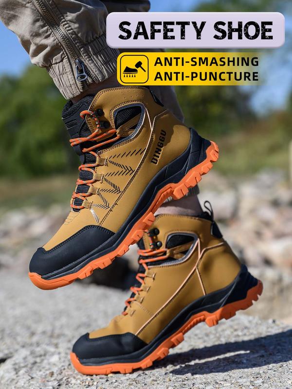 Men's High Top Lace Up Work Shoes, Casual Comfortable Breathable Anti-smash and Anti-puncture Shoes, Fashionable Safety Shoes for Daily Wear