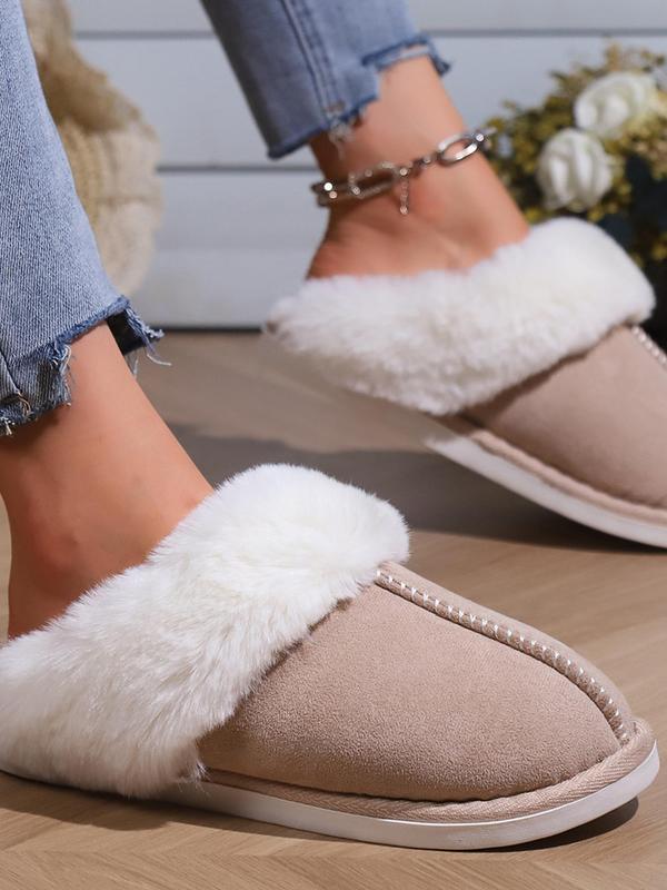 Women's Solid Color Fluffy Plush Slippers, Casual Soft Comfortable Home Slippers, Warm Slippers for Indoor & Outdoor Use for Fall & Winter