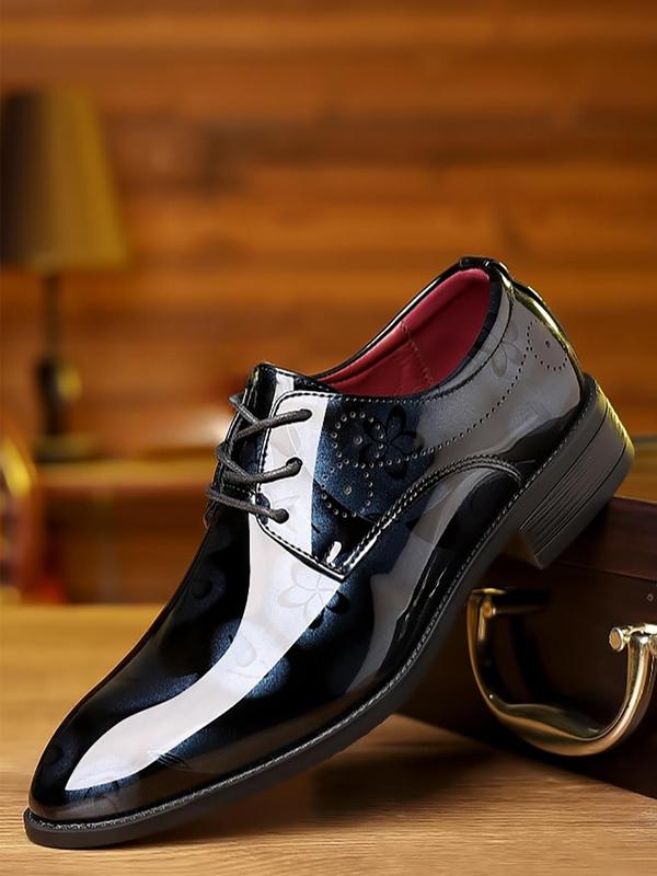 Men's 1 Pair Floral Print Lace Up Dress Shoes, Business PU Leather Formal Shoes For Work Office