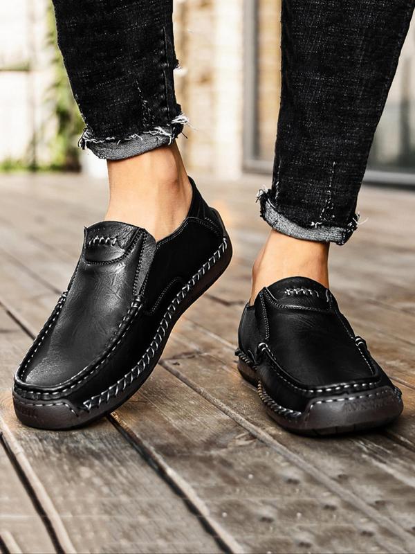 Men's Casual Stitching Design Slip-on Loafers, 2024 New Style Fashionable Round Toe Flat Shoes for Daily Wear, Lightweight Breathable Comfortable Shoes for Men