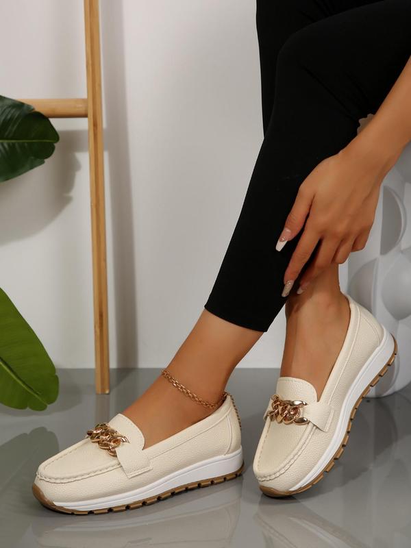 Women's Fashionable Chain Decorated Loafers, Casual Comfortable Soft Sole Slip on Shoes for Daily Wear, Lightweight Breathable Shoes for All Seasons