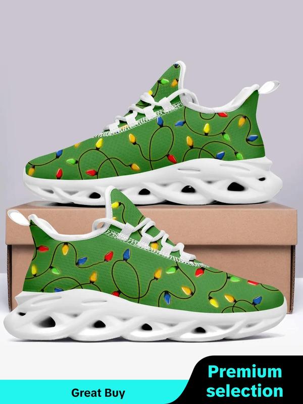 Men's Christmas Themed Lace Up Low Top Chunky Casual Sneakers, Casual Comfortable Soft Sole Sports Running Shoes, Male All-match Round Toe Shoes for Daily Wear