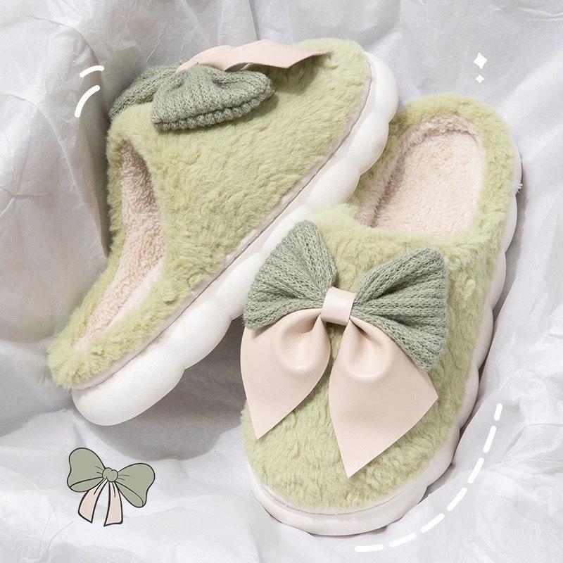 Adorable Bowknot Winter Slippers-Plush & Cozy-Soft Indoor Home Footwear-Warmth & Comfort