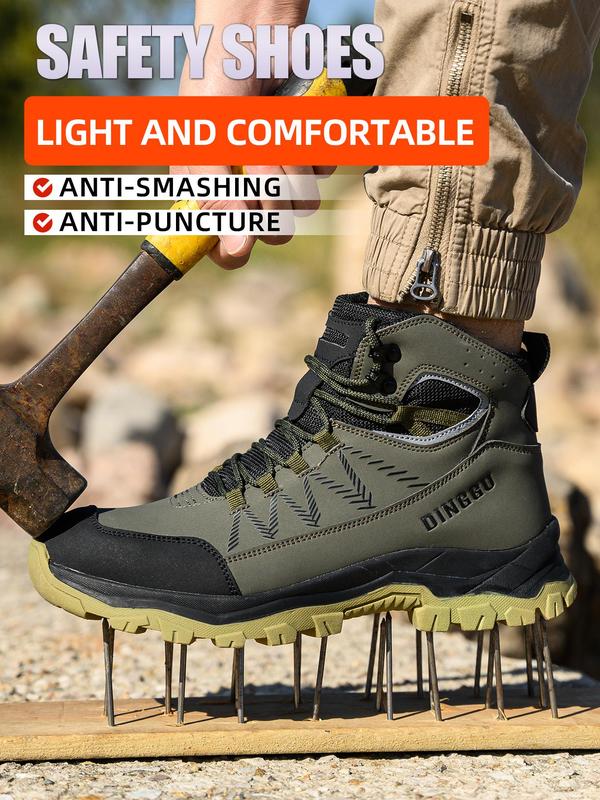 Men's High Top Lace Up Work Shoes, Casual Comfortable Breathable Anti-smash and Anti-puncture Shoes, Fashionable Safety Shoes for Daily Wear